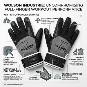 Premium Leather Full <b>Finger</b> Exercise Gloves Breathable Non-Slip Support Adjustable Wrist <b>Strap</b> for Weightlifting Gym Training - Product Image 4