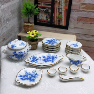 Miniature 1:12 Blue White Porcelain Tea Set <b>Mini</b> Ceramic Tea Pot With Cup Saucer Spoon for Cafe <b>Table</b> Decor Gift for age 14+ - Product Image 3