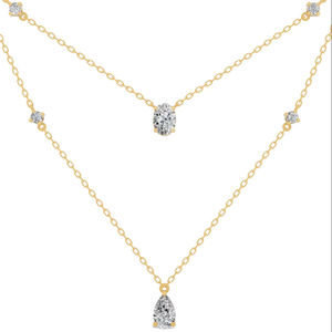 สร้อยคอเพชรรูปไข่ทรงลูกแพร์เพาะเลี้ยงในห้องปฏิบัติการ เงินแท้ 925 ไม่มีสี VVS สำหรับงานแต่งงาน งานฉลองครบรอบ สร้อยคอผู้หญิงแบบเรียงชั้น ดีไซน์ละเอียดอ่อน - Product Image 6