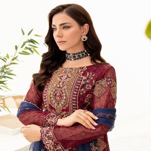 Eid Dresses Heavy Party Dresses pour femmes avec organza brodé Trois pièces Punjabi Costumes par Ramsha Vol M-9 Long Maxi Frock - Product Image 6