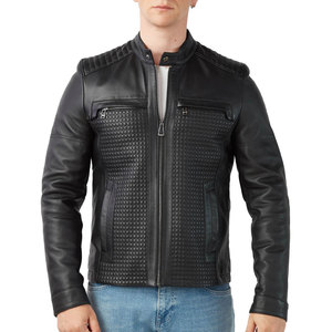 Chaqueta de Cuero Genuino para Hombre, Estilo Invernal, con Cuello Alto, Forro de Sherpa, Relleno de Algodón, Detalles de Piel, Estilo Urbano, Servicio OEM - Product Image 4