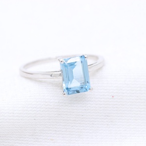 Wholesale 925 <b>Sterling</b> <b>Silver</b> Natural Emerald Cut Blue Topaz 4-Prong <b>Set</b> <b>Ring</b> Memoria Jewels - Product Image 3
