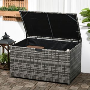 "Hydraulic Lift Wicker Deck Storage <b>Box</b> with Liner <b>for</b> Patio Pool <b>Garden</b> <b>Tools</b> Gray" - Product Image 2