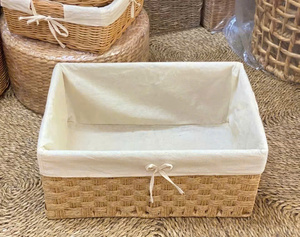 Natural Rattan <b>Storage</b> <b>Basket</b> <b>Rectangle</b> Shape With Liner Eco-Friendly Rustic Style For Sundries <b>Storage</b> - Product Image 1