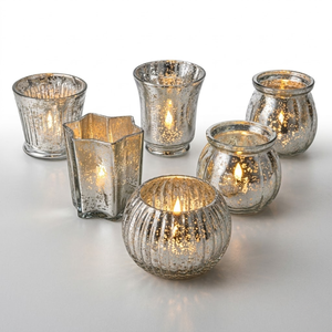 Portavelas de Cristal Mercurizado Hecho a Mano |   Elegante Centro de Mesa con Portavelas para Bodas |   Decoración Elegante para el Hogar |   Juego de Mesa Decorativo - Product Image 4