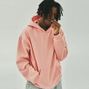 <b>Men's</b> Oversized Hooded Sweatshirt Solid <b>Pink</b> Fleece Regular Sleeve Casual Autumn Knitted <b>Hoodie</b> - Product Image 2