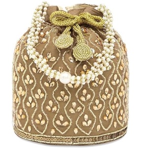 Mini sac à main de mariée Potli avec broderie de pierres fantaisie, élégant sac à main Batwa avec fermeture à cordon, sacs Potli - Product Image 5
