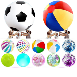 Fournisseur d'usine : Ballons de plage gonflables durables, flotteurs de piscine, jeux aquatiques d'extérieur pour enfants, motifs multicolores, PVC rayé style football - Product Image 1