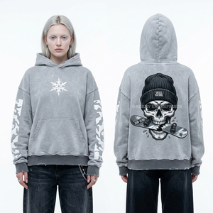 เสื้อฮู้ดดี้ผู้หญิงสีเทาเฮเทอร์ ลายกราฟิกหัวกะโหลกและเกล็ดหิมะ สำหรับเล่นสโนว์บอร์ด แบรนด์ซับ ซีโร่ เหมาะสำหรับกีฬาฤดูหนาว สไตล์สวยงาม ทรงโอเวอร์ไซส์ - Product Image 1