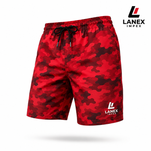 Shorts de bain camouflage rouge pour hommes, séchage rapide, taille élastique, shorts de plage, logo personnalisé, maillot de bain d'été pour hommes - Product Image 1