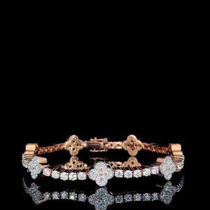 Rose Gold Diamond Flower <b>Bracelet</b> Channel Setting Luxury Women's Chain Link <b>Bracelet</b> Everyday Wear - Product Image 1