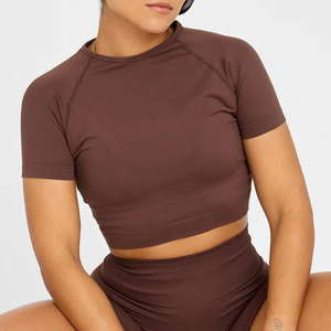 Haut de yoga d'extérieur pour femme, T-shirt de fitness coupe carrée, longueur courte, pour la gym et la course, anti-transpiration, haut à compression élevée - Product Image 6