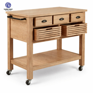 Carrito de Almacenamiento de Cocina de 3 Niveles Thien Phat, con Ruedas, en MDF con Chapa de Roble Acacia, Ecológico, Duradero, Fácil de Limpiar e Instalar - Product Image 1