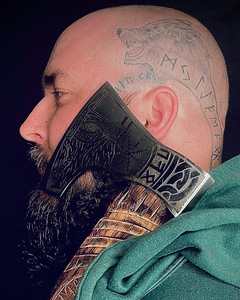 Hacha de doble cabeza de acero de alto carbono, forjada a mano, robusta, con mango de madera personalizable, para uso táctico y bushcraft, 22'' de longitud total. - Product Image 3