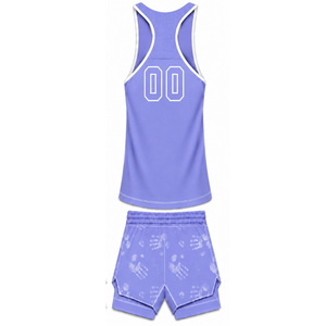 Lavender White <b>Swim</b> Set Sleeveless Racerback Tank <b>Top</b> with Matching Shorts Lightweight Quick Dry Training Performance Swimwear - Product Image 2