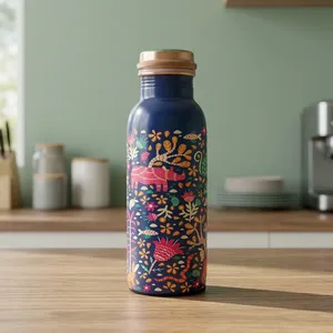 Printed Copper <b>Water</b> <b>Bottle</b> | Decorative Copper <b>Bottle</b> | Designer Copper <b>Water</b> <b>Bottle</b> | Floral Printed Metal <b>Water</b> <b>Bottle</b> - Product Image 4