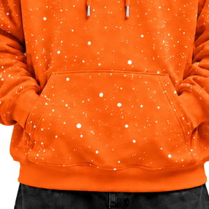 Sweat à capuche pour homme en molleton épais, imprimé à pois orange et blanc, avec cordon de serrage et poche kangourou, style streetwear décontracté - Product Image 6