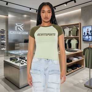 REXFITSPORTS 2026 Custom Women <b>Raglan</b> Sleeve Gym T Shirt Slim Fit Two Tone Fitness Training <b>Top</b> Private Label Activewear - Product Image 1