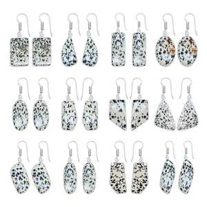 Pendientes colgantes bohemios de moda con bisel de jaspe dámalo multiforma en plata de ley 925, joyería para mujer a precio de fábrica - Product Image 1