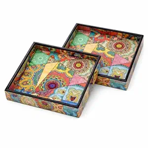ชุดถาดเสิร์ฟเรซิ่นหลากสี 2 ชิ้น กันน้ำ ลายเพ้นท์มือ รุ่น FAIZA CRAFT FC-1517 - Product Image 4