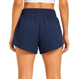 Shorts de sport bleu marine pour femmes, taille élastique avec cordon de serrage, pour la course, la gym, l'entraînement, décontractés, séchage rapide, vêtements de sport, personnalisables OEM - Product Image 2