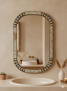 Handcrafted <b>Round</b> Bone Inlay Eco-Friendly Luxury Modern Indian Bohemian Artistic MDF <b>Wood</b> Frame <b>Mirror</b> - Product Image 3