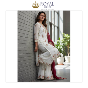 Última Colección de Diseñador de Ropa Nupcial India: Traje Sharara de Georgette con Bordado de Lentejuelas y Zari en Oferta - Product Image 2