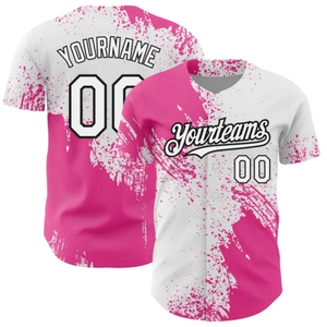 Custom Pink <b>White</b> Baseball Jersey Sublimated Print <b>Button</b> Front Short Sleeve Team Name Number Unisex Adult Moisture-Wicking XL - Product Image 1