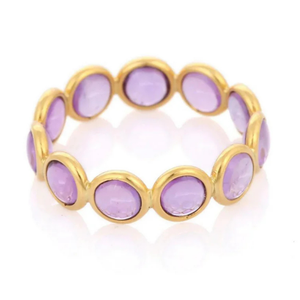 18K Gold Amethyst Eternity Band-<b>Resizable</b> Wedding <b>Ring</b> with Prong Setting - Product Image 2