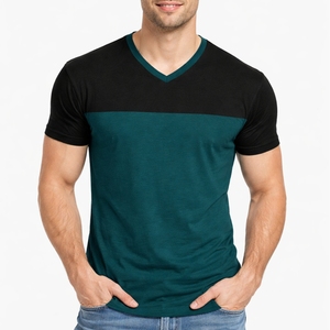 T-shirt pour homme à col en V, color block, confortable, élégant, moderne, durable, doux, respirant, tendance, tissu de qualité supérieure - Product Image 1