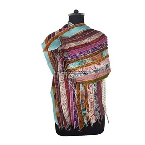 <b>Vintage</b> Beautiful 2026 New Design Poly-<b>Silk</b> Sari Long 15 Strips <b>Scarves</b> Wraps Recycled Gift Wholesale From India - Product Image 5