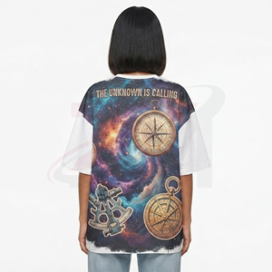 Camiseta Oversize para Mujer con Estampado de Galaxia, Cuello Redondo, Manga Corta, Ajuste Holgado, Transpirable, para Todas las Estaciones, Diseño con Parches - Product Image 2