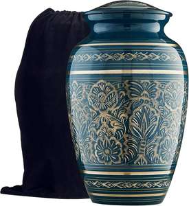 Urne funéraire de luxe de style européen, bleue à motifs floraux, en métal fait main, pour cendres d'adultes, motif doré, design personnalisable, 220 cm³ - Product Image 3