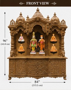 Premium Teak Wood Door Temple With Bells Traditional Wooden <b>Mandir</b> With Hanging Bells South Indian Style Walnut <b>Mandir</b> Sale USA - Product Image 5