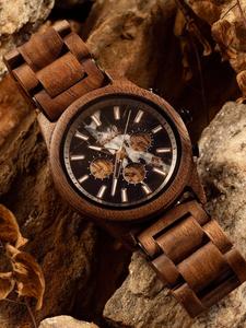 Reloj Clásico de Cuarzo con Correa de Madera, Caja de Acero Inoxidable, Resistente al Agua 10m, Estilo Vintage, Unisex, para Fiestas y Bodas - Product Image 4