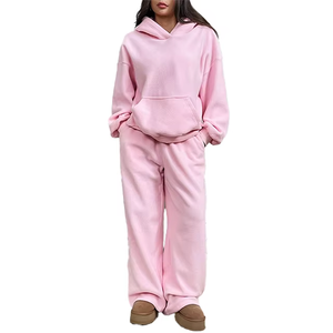 Ensemble de survêtement ample et doux pour femme : sweat à capuche et pantalon de jogging coupe décontractée, tenue athlétique en tissu respirant pour la gym et le fitness - Product Image 1
