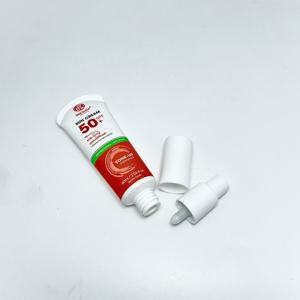 Tube en plastique PE pratique avec bouchon pompe blanc brillant pour emballage de crème solaire et produits de soin de la peau, conception de logo et impression - Product Image 5