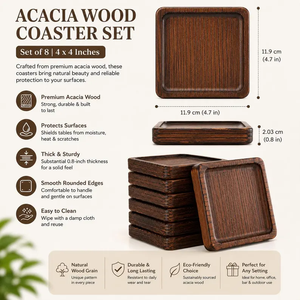 <b>Wooden</b> Coaster <b>Set</b> | Thick <b>Wooden</b> Drink Coasters | <b>Tea</b>, Coffee Mug & Glass Coasters | Table Protector for Dining Table - Product Image 1