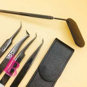 Pince à épiler noire de style nouveau, pince à épiler de qualité supérieure, pince à épiler pour extensions de cils en vison de haute qualité, pochette miroir noire, logo privé - Product Image 3