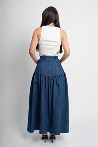 Jupe crayon en jean pour femme GRACE COLLECTION, longueur genou, bleu uni, ceinture enveloppante, décontractée, hiver, écologique, spandex/coton, séchage rapide - Product Image 6