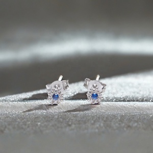 New Simple and Elegant 18K 14K 9K White Gold White Diamond With Sapphire Women <b>Earrings</b> Wholesale - Product Image 4