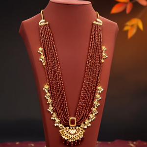 ชุดสร้อยคอยาวประดับลูกปัดชุบทองแบบมีชั้นสีมารูนแฟชั่น-NS591 - Product Image 3
