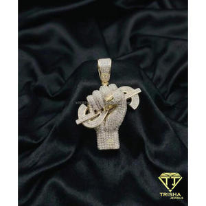 Custom Hand <b>Money</b> Design Lab Grown Diamond 925 Sterling Silver Two Tone Iced Out Pendant For Men - Product Image 1