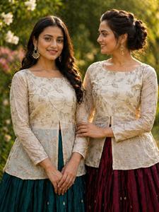 Conjunto de Lehenga Choli de Algodón Jaam Puro con Blusa de Bordado Pesado, Dupatta Vintage y Falda de 8 Metros para Festivales - Product Image 1