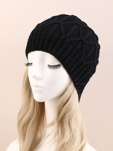 Unisex Black Geometric Knitted Beanie <b>Hat</b> 100% Acrylic Handmade <b>Warm</b> Winter Casual Adult 56-58CM 2026 Latest Design - Product Image 4