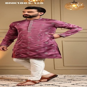 Excellent Quality Royal Silk with Sequence Embroidery Butti All-Over & Full-Sleeve <b>Kurta</b>-R Cotton Payjama Set Worldwide Supplier - Product Image 1