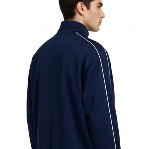 Chaqueta Deportiva Azul Marino para Hombre, Personalizada con Cierre, Ropa Deportiva con Ribete Blanco, Cuello Alto, Chaqueta Ligera de Entrenamiento OEM - Product Image 2