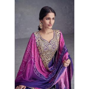 Fancy Top-Bottom y Dupatta Set con impresión digital y secuencia de bordado Tamaño DE TRABAJO XL - Product Image 6