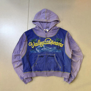 Sudadera con Capucha y Cremallera Valley Dreams, Estampado Azul y Morado, Estilo Casual Unisex, Corte Regular, Estilo Veraniego - Product Image 1