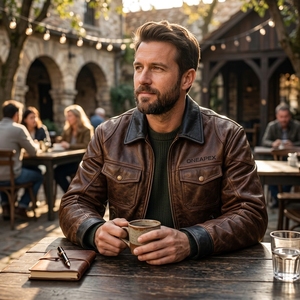 Chaqueta de Cuero Marrón Personalizada para Hombre, Chaqueta de Motociclista de Cuero Genuino, Estilo Vintage, Utilitaria, Talla M, OEM, Prenda Exterior Premium - Product Image 2